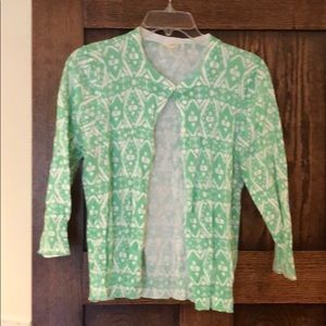 J. Crew Outlet green/white cardigan